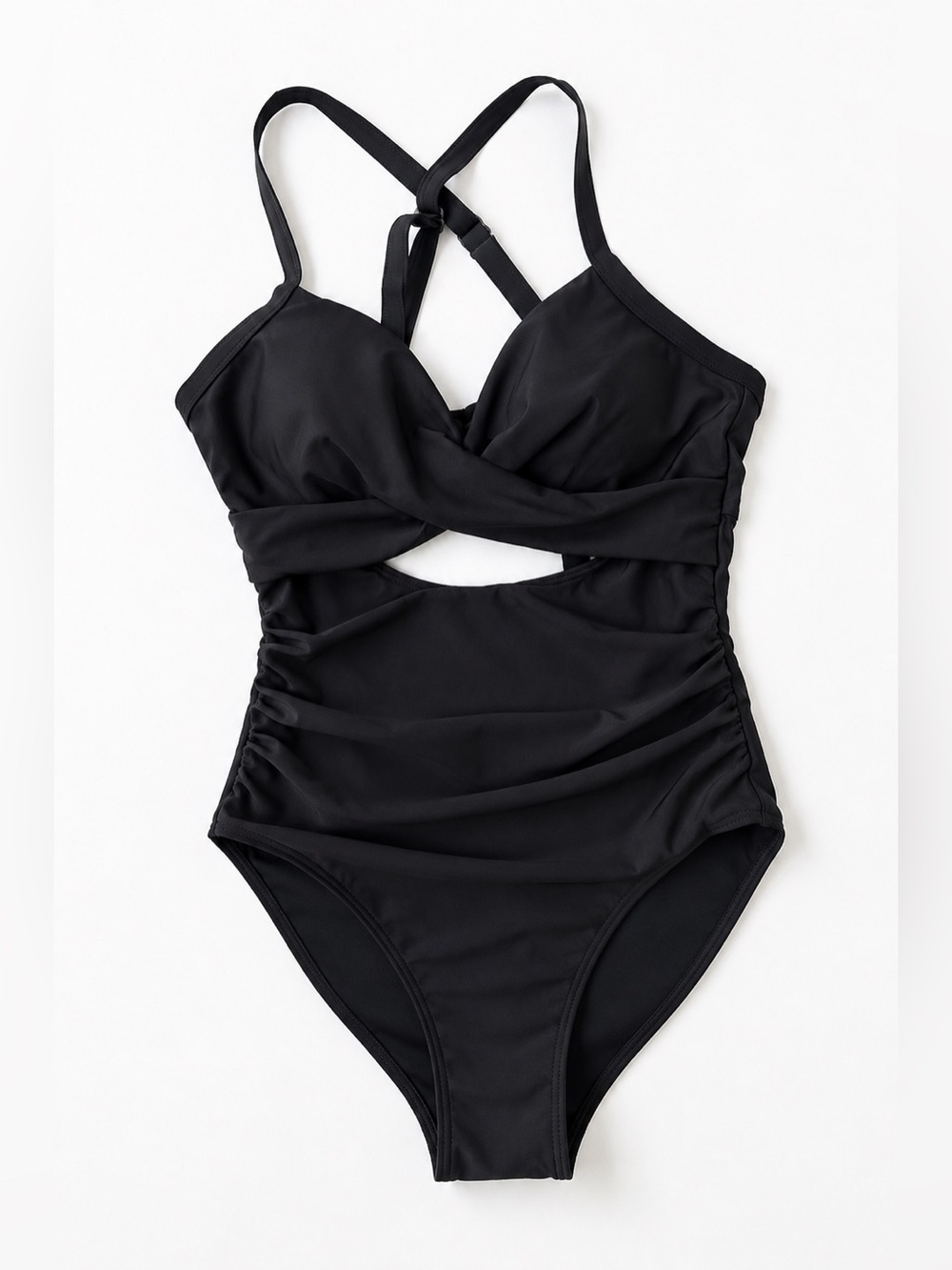 Black Cutout One-Piece Swimsuit with Tie Back